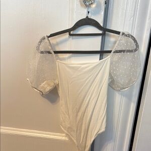 Altar'd State Cream Asymmetrical Ruffled Bodysuit